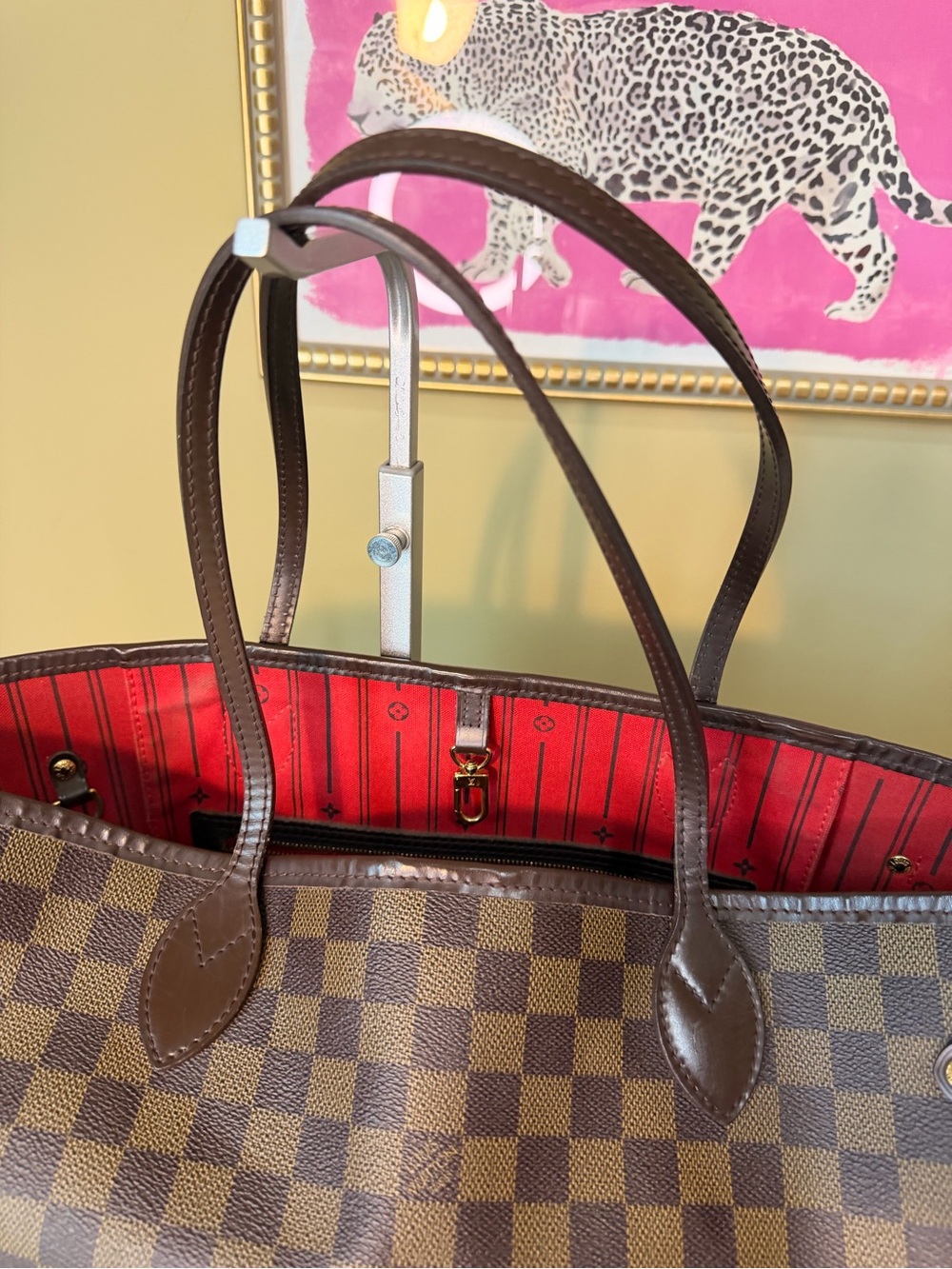 Louis Vuitton Damier Ebene Neverfull MM Tote with Red Interior - Picture 2 of 16